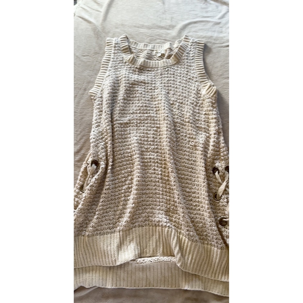 Easel Los‎ Angeles Cream Knit Lace Up Side Sleeveless Sweater Tunic Top M
